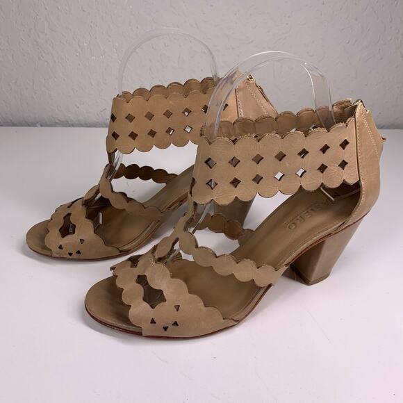 MASIERO Tan Leather Eyelet Strappy Open Toe Heeled Sandals Size 7 - Picture 1 of 10